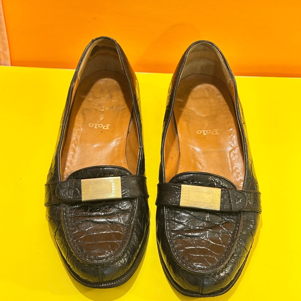 Polo by Ralph Lauren Women Black Crocodile-Embossed Loafers - Picture 2 of 15